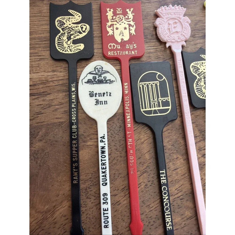 9 Vintage Swizzle Sticks Cross Plains  Madison Chicago Minneapolis